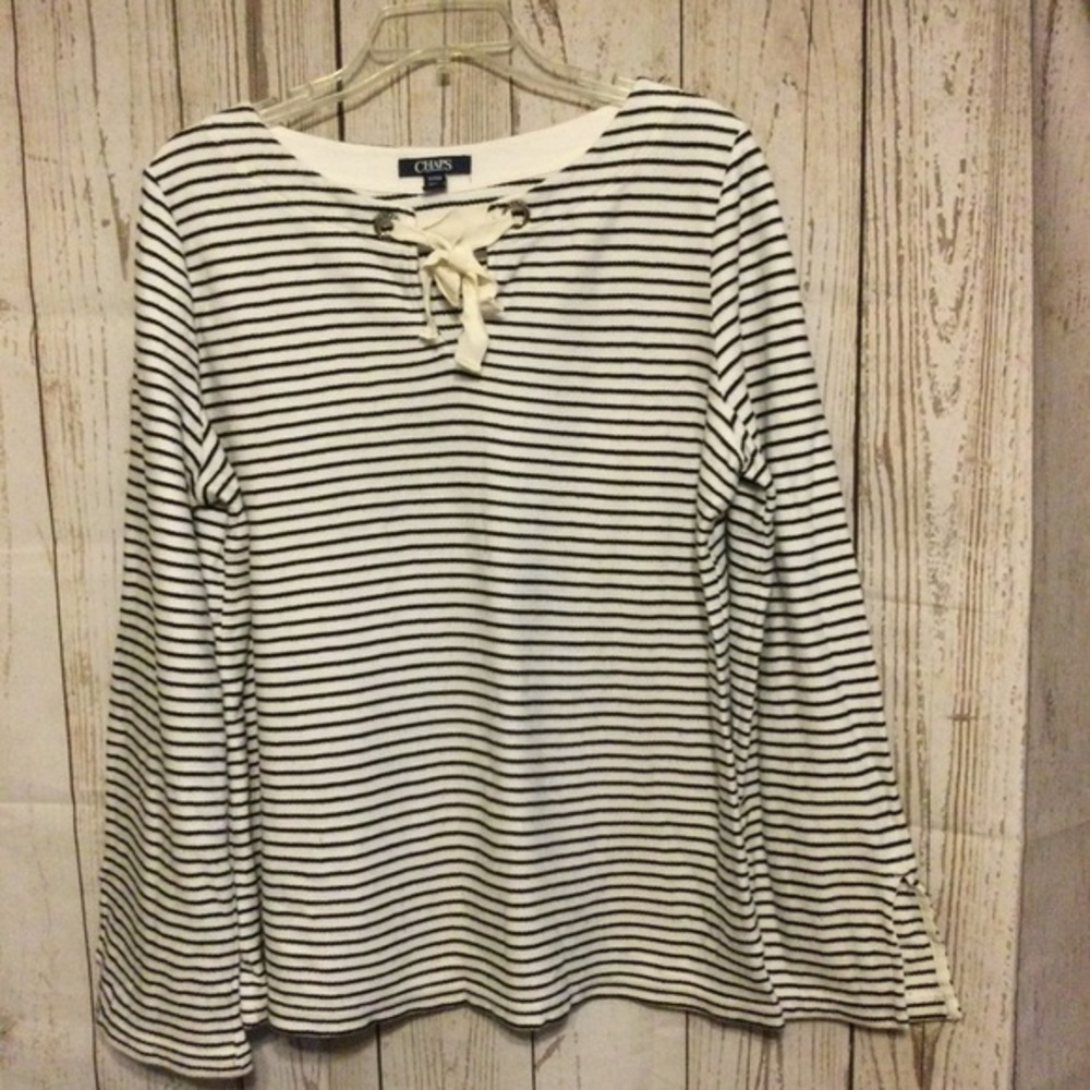 Chaps Women's Black and White Striped Top Chic Casual Size XL